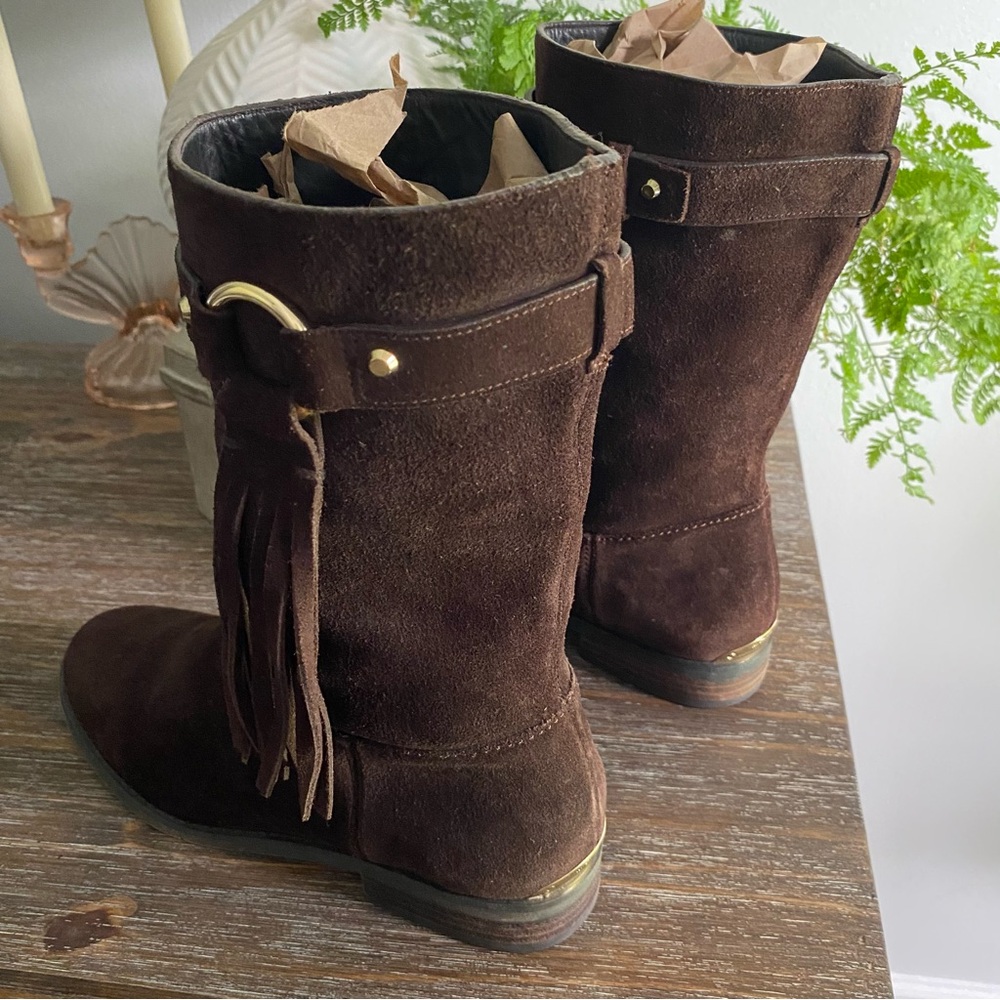 Michael Kors Rhea Suede Leather Fringe Pull On Moccasin Mid Calf Boots Women 7.5 - Picture 7 of 13